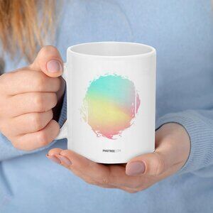White Mug with Pastel Gradient Circle